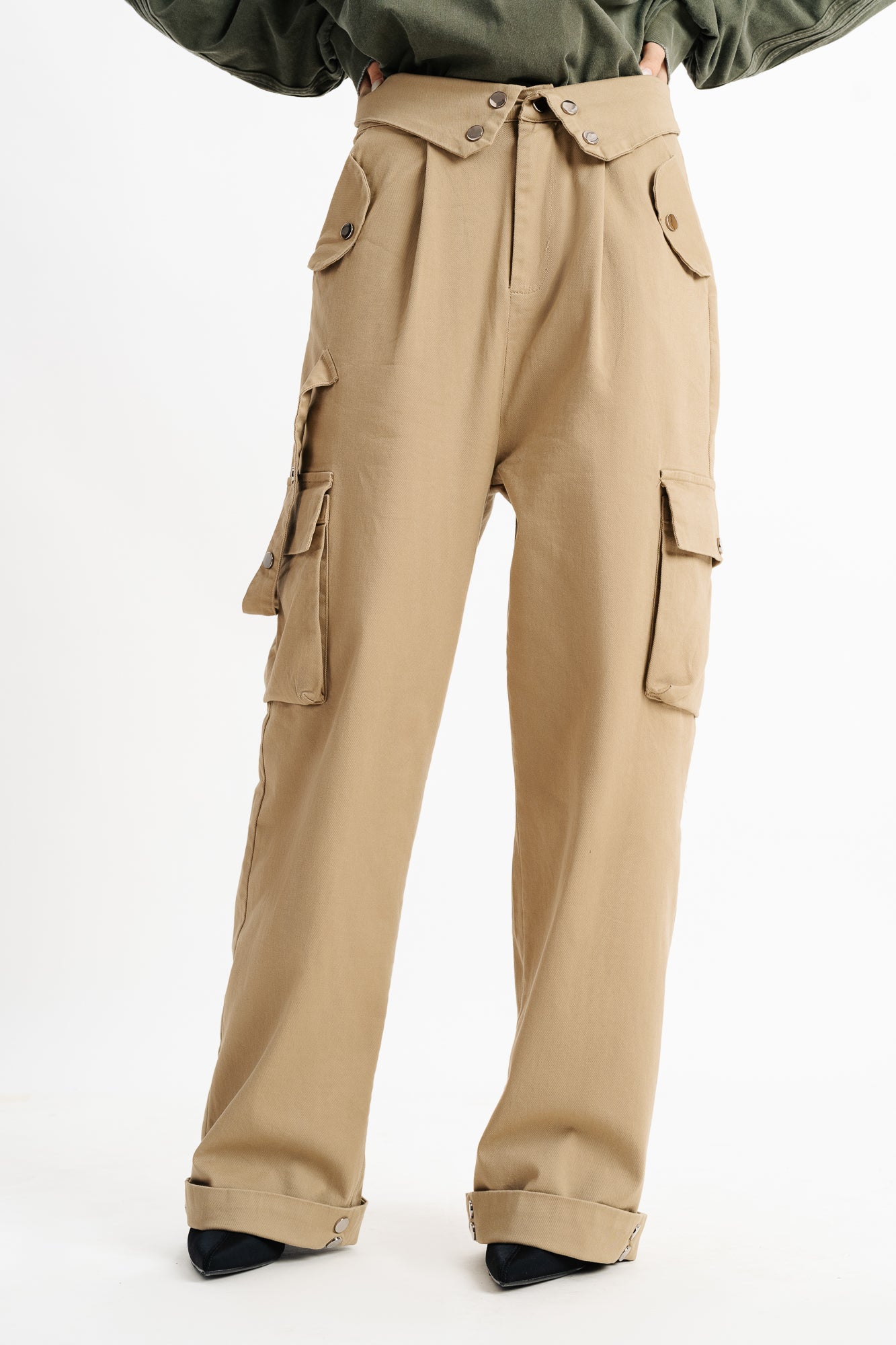 Cream Color Flared Trousers Pants