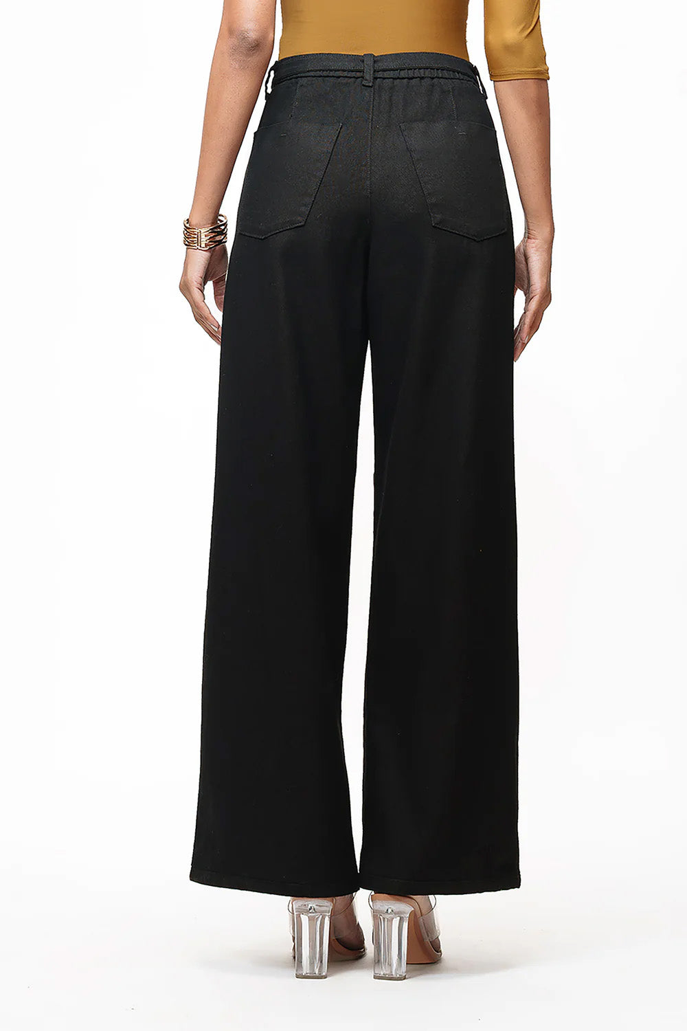 Chic Black Belted Women's Straight Jeans