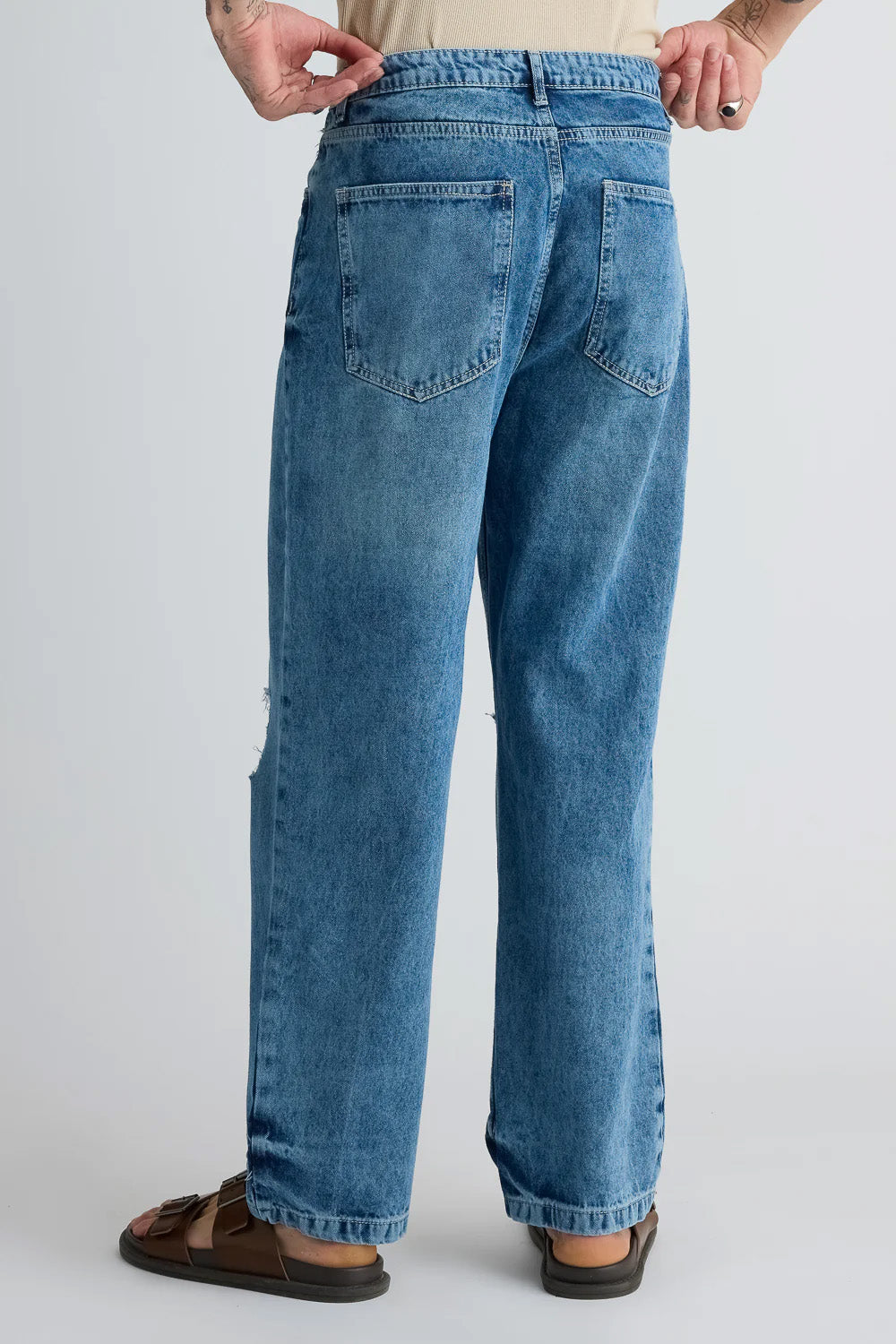 Classic Blue Ripped Men's Straight Jeans