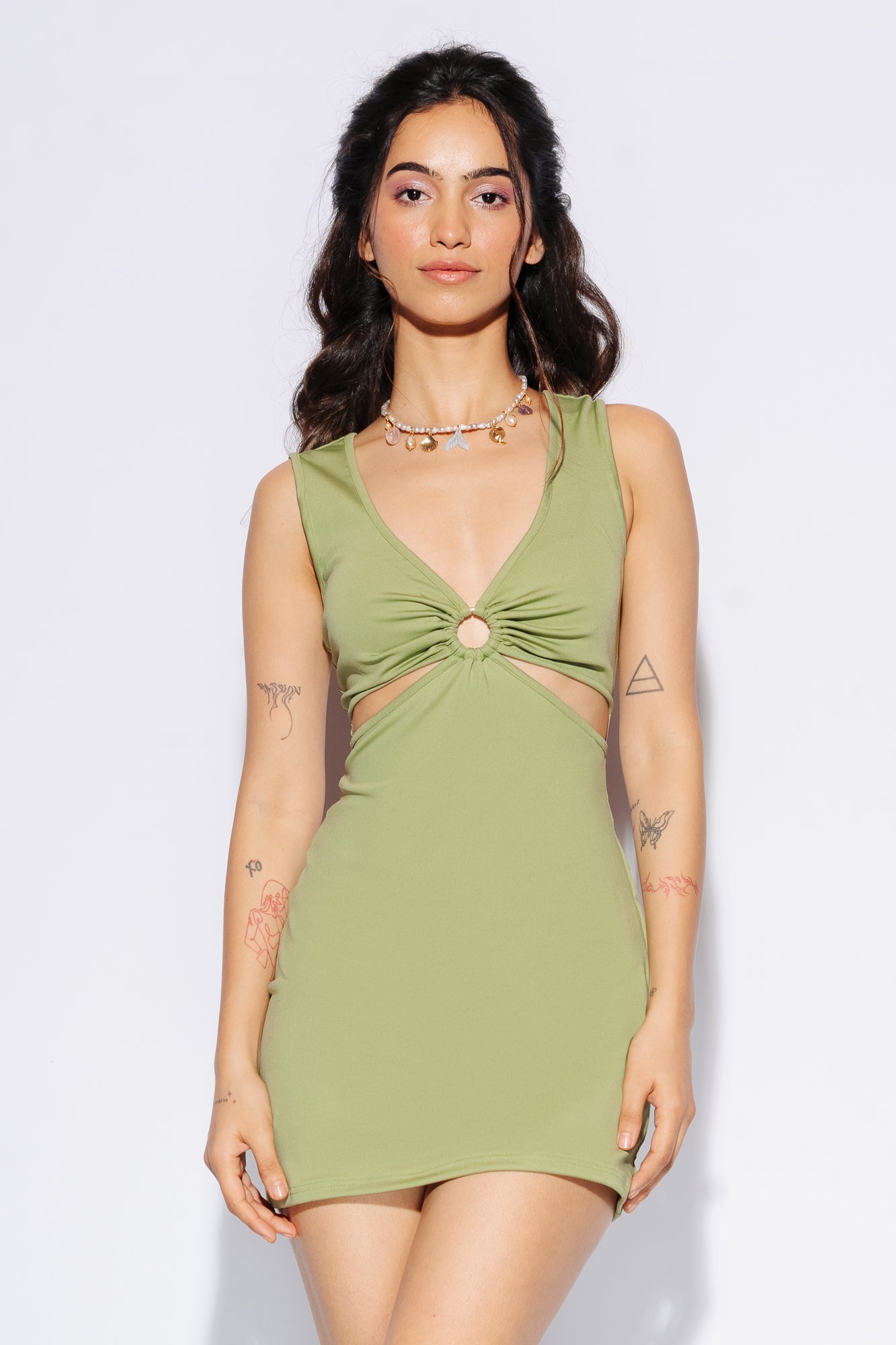 GREEN CUT OUT RING DRESS