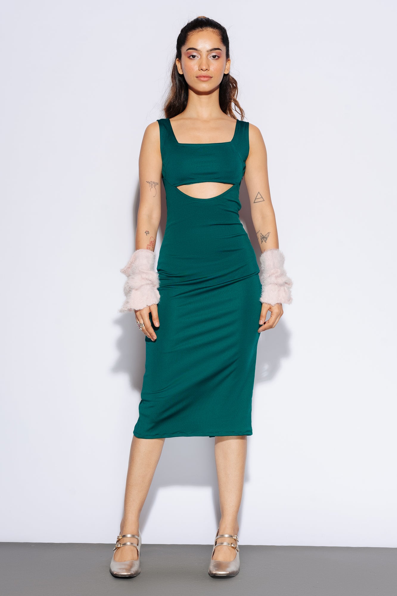 Green Cut-Out Bodycon Midi Dress