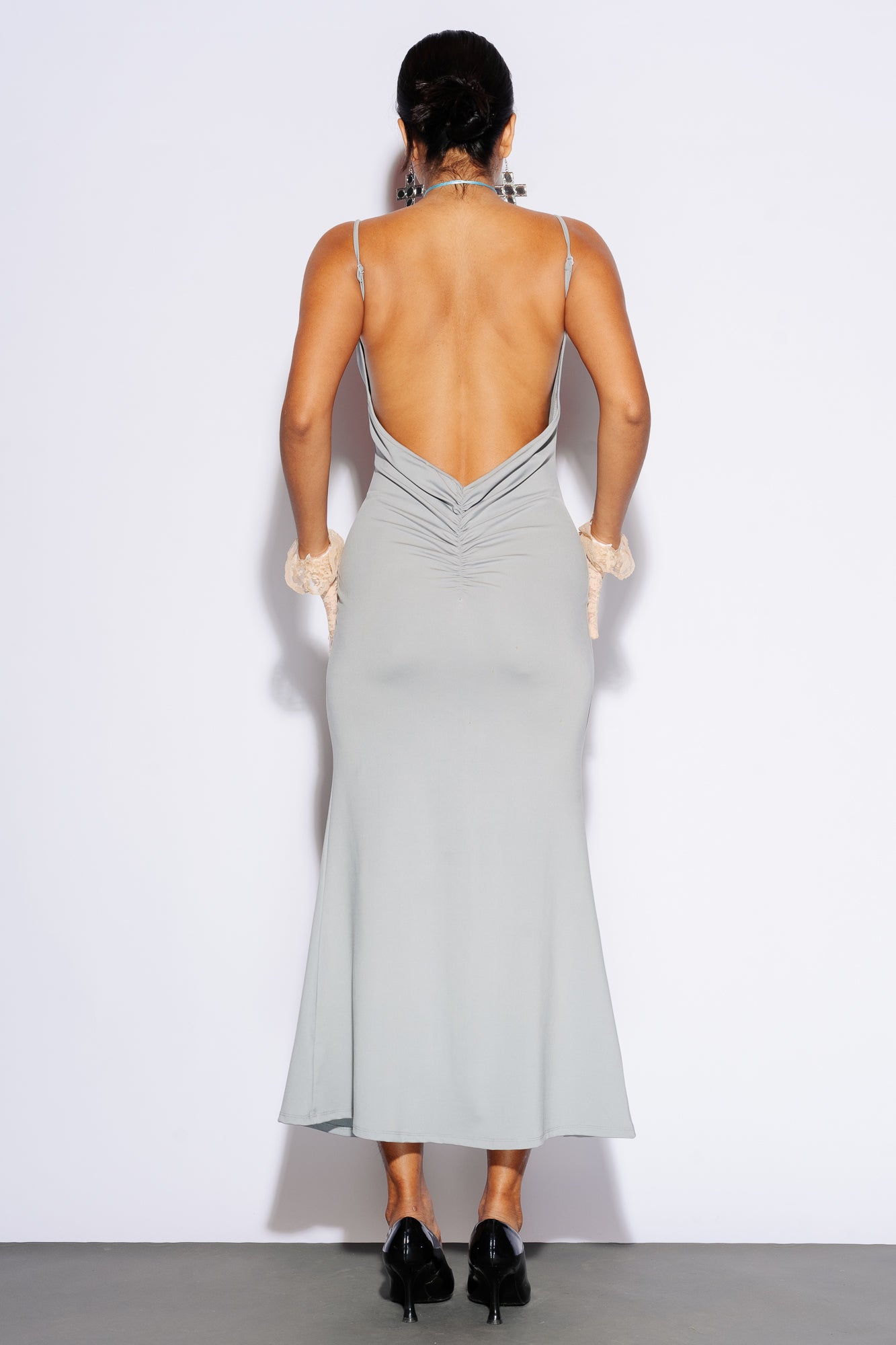 Grey clearance backless dress