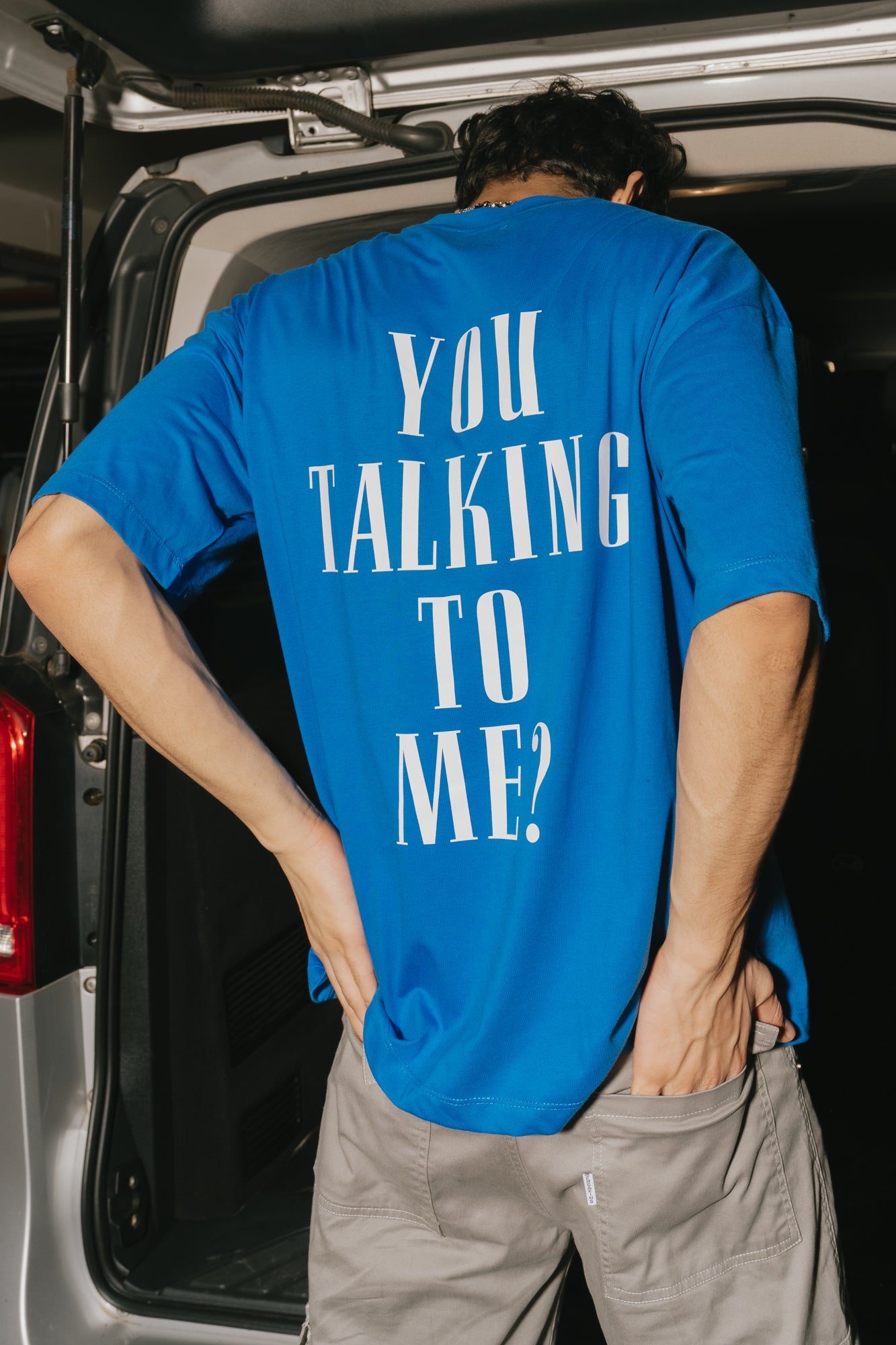 ELECTRIC BLUE TYPO MEN'S TEES