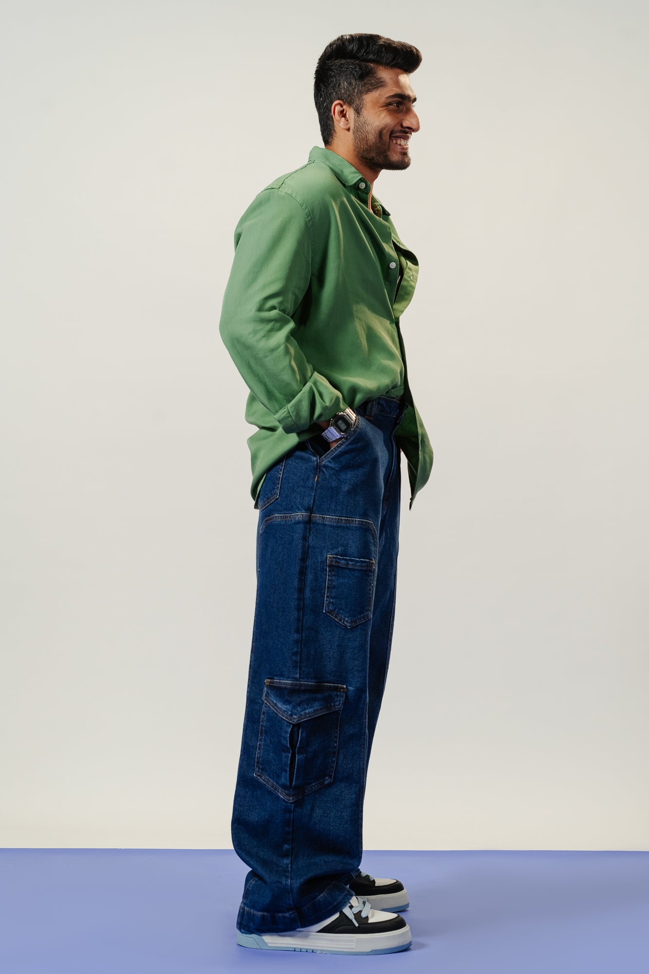 Buy Men's Hip Hop Blue Baggy Cargo Jeans Online | SNITCH