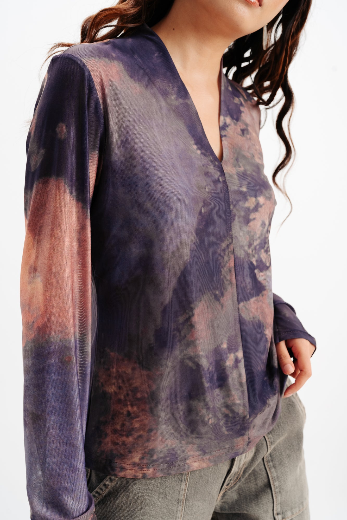 Grey Dye Effect Print Shirt