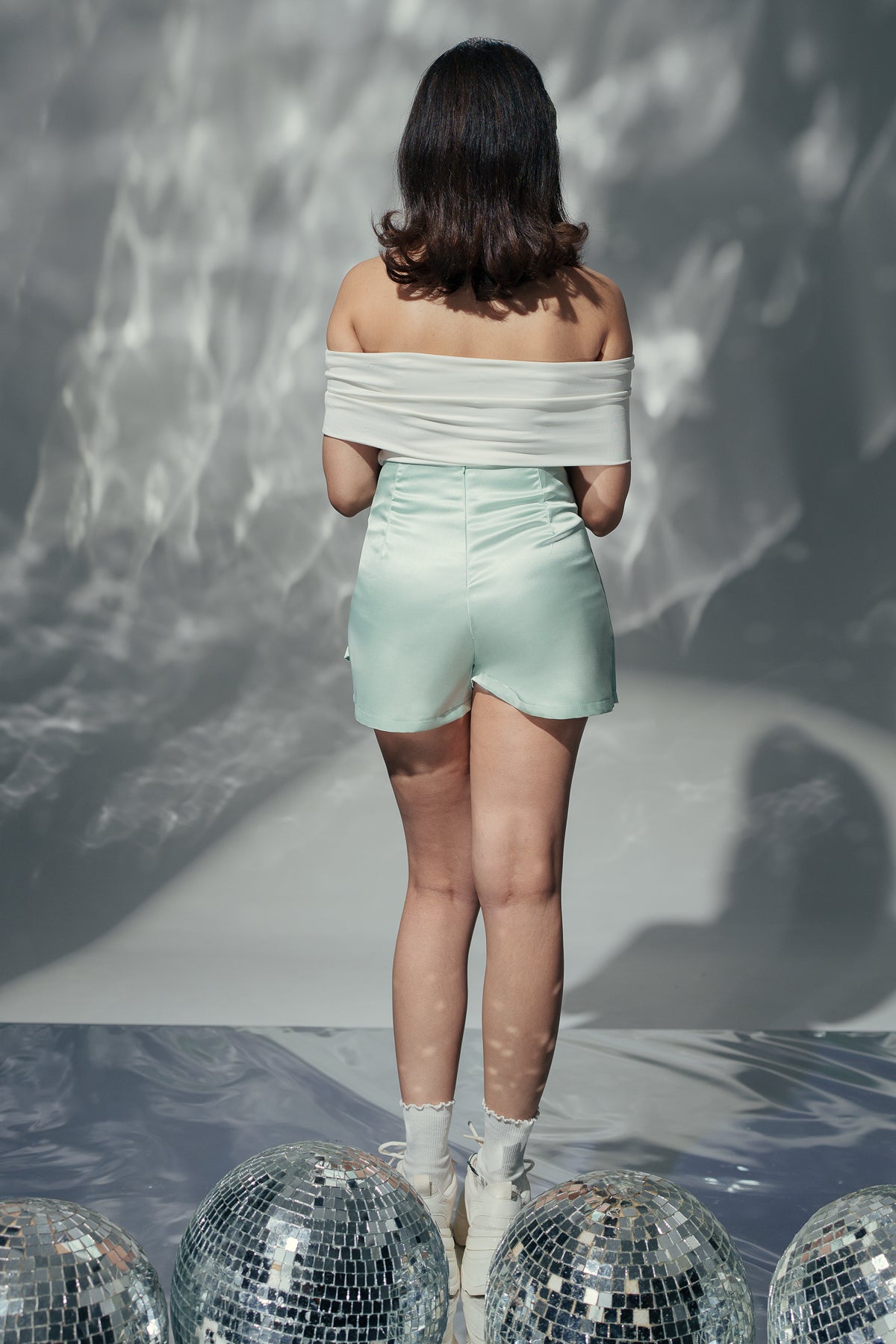 Jade Green Satin Mini Draped Skort