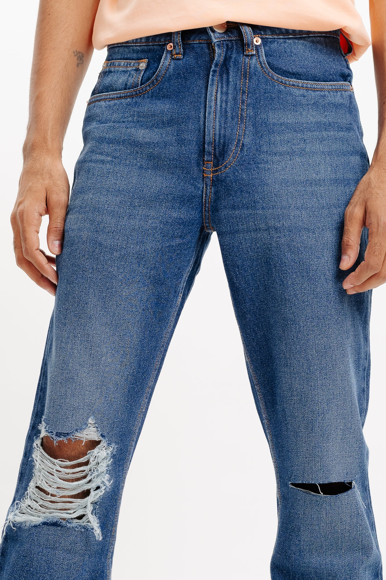 RIPPED INDO MEN'S STRAIGHT JEANS