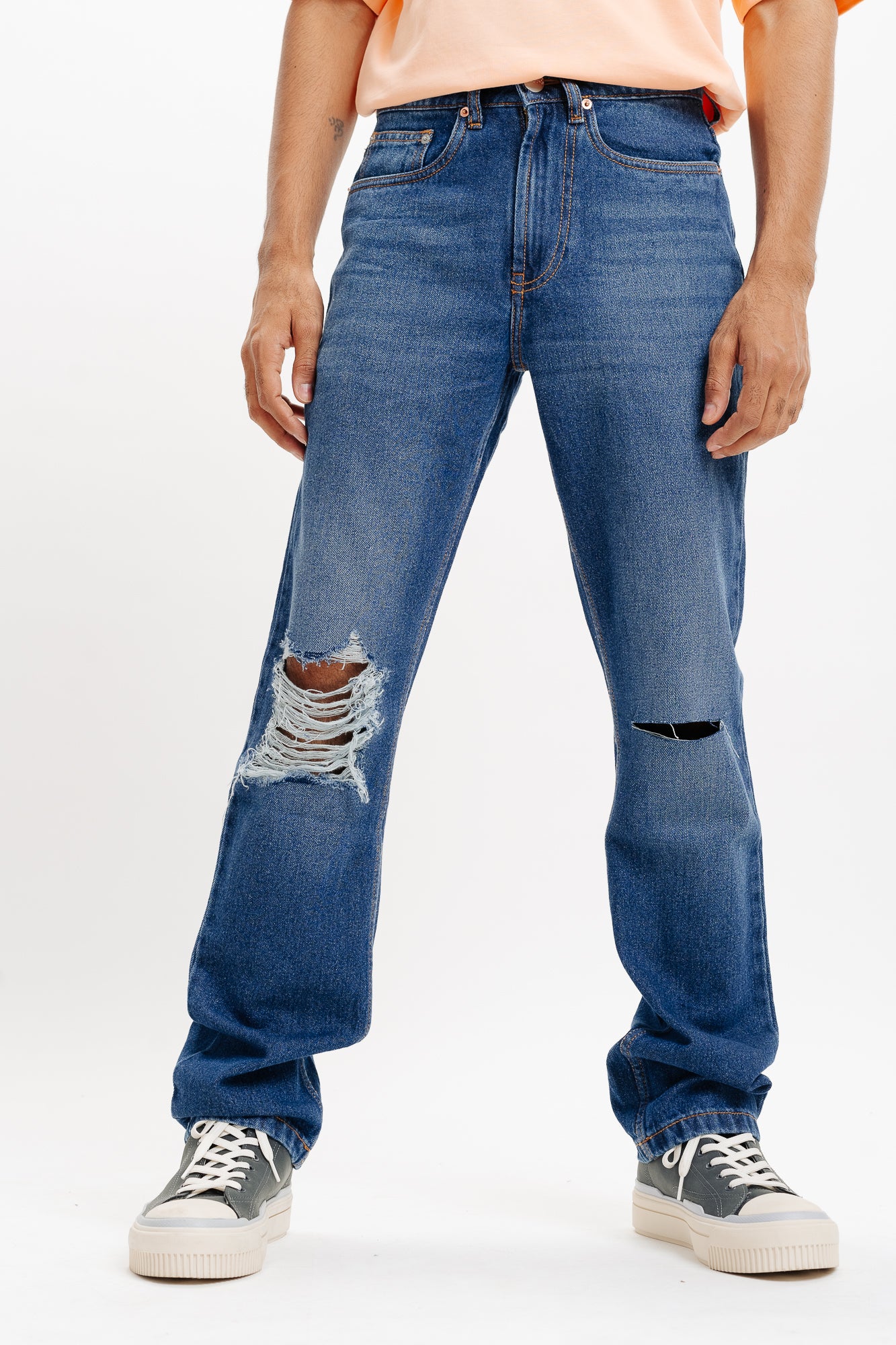 RIPPED INDO MEN'S STRAIGHT JEANS