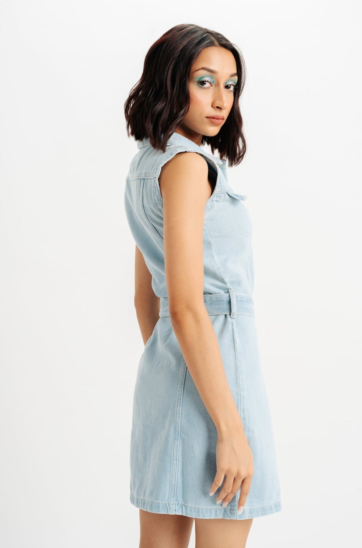 Belted Sleeveless Button Front Collared Denim Midi Dress - Light Blue - L,  Light Blue | Denim midi dress, Denim dress, Denim dress fall
