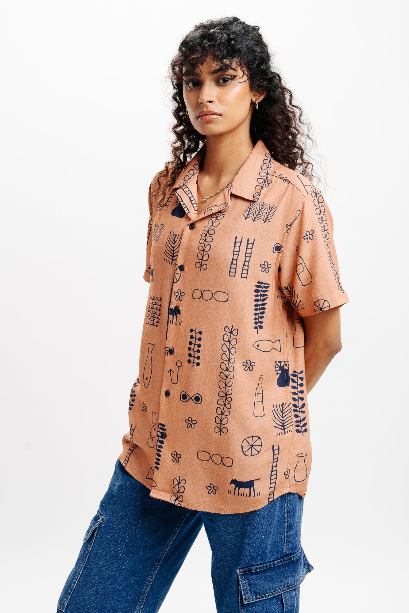 Sandbrown Printed Linen Shirt