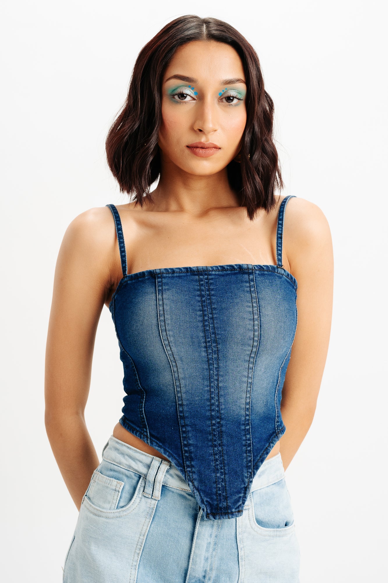 SIDE CUT INDIGO TOP