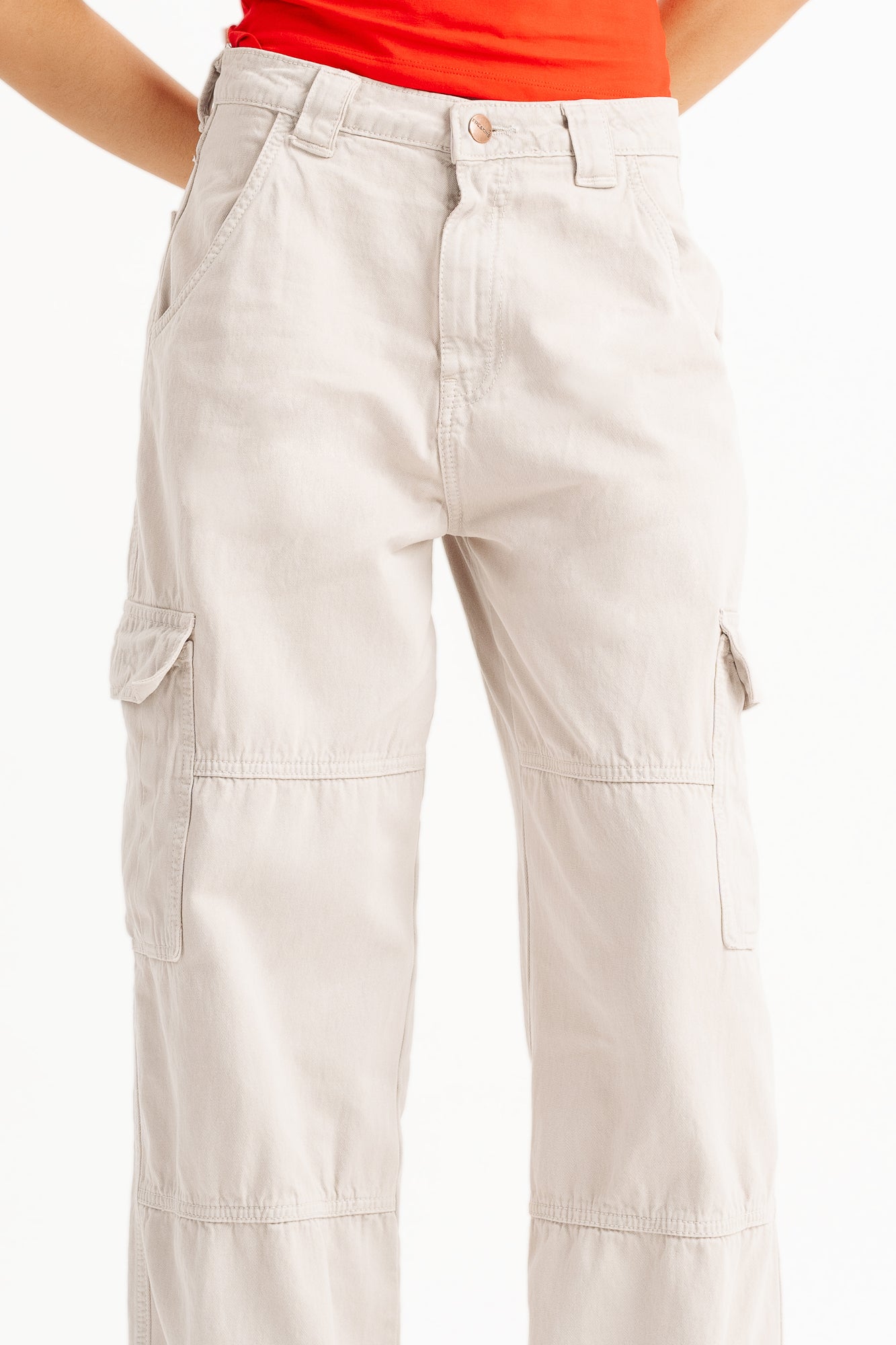 Cream Cargo Utility Denim Jeans