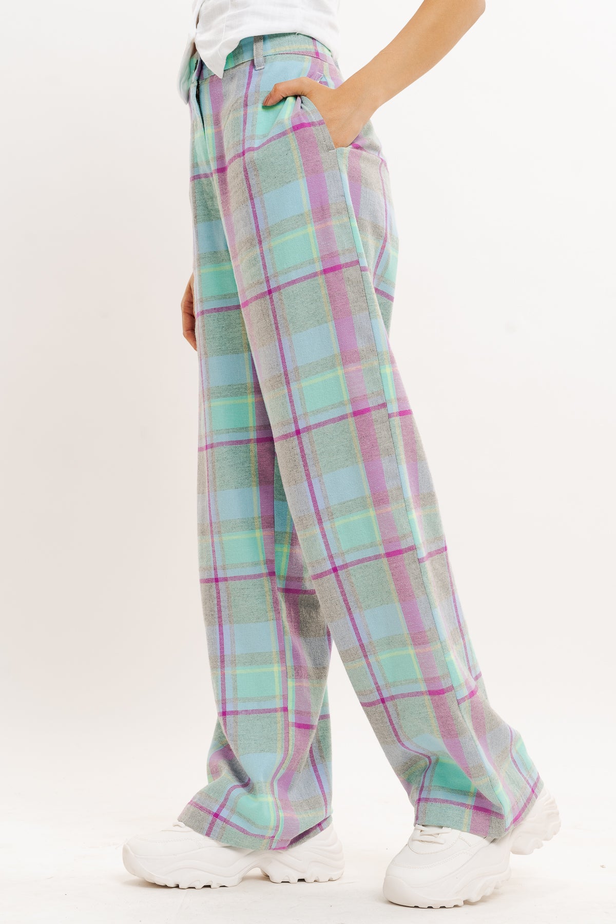 PURPLE AND MINT CHECKERED STRAIGHT FIT PANT