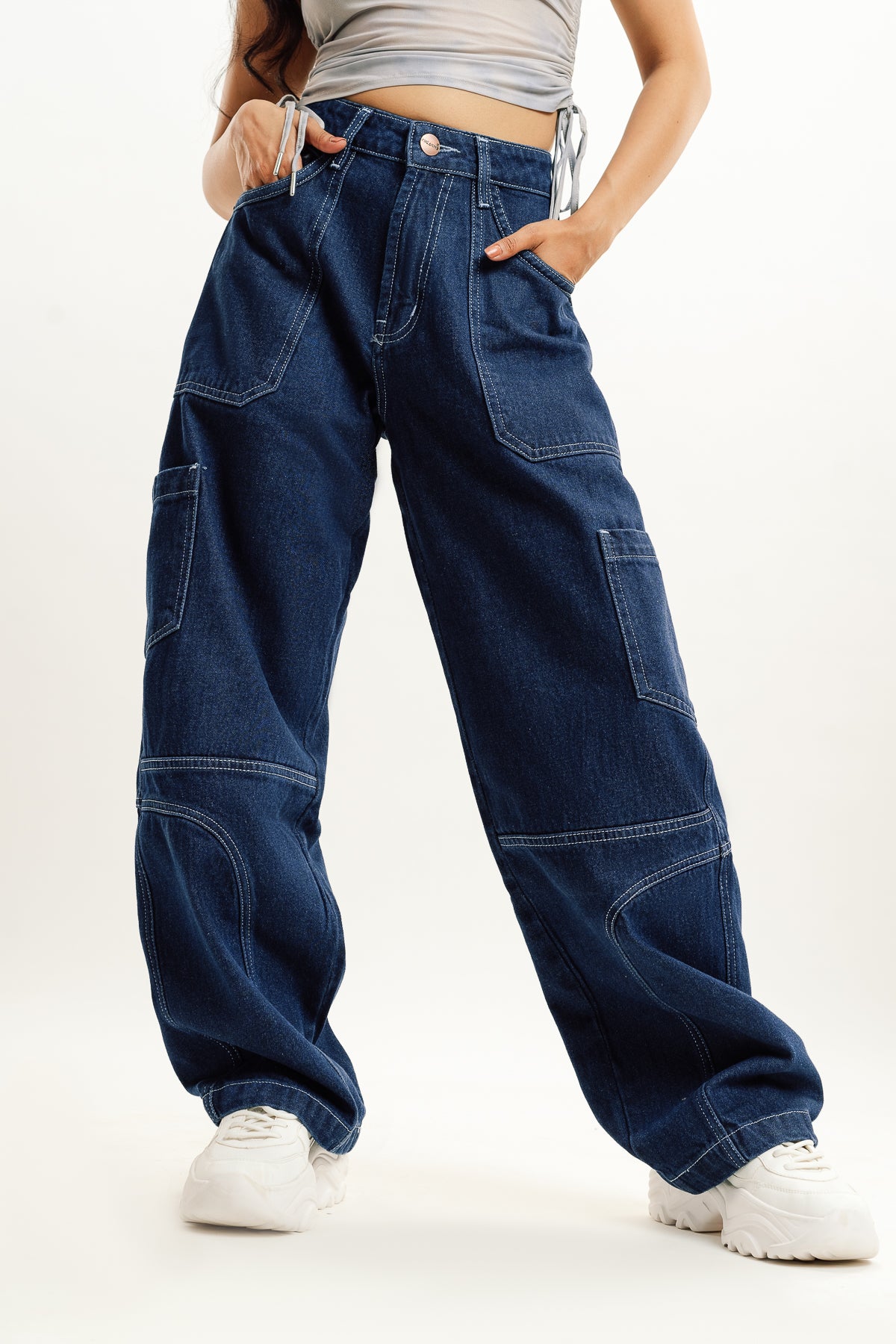 Deep Blue Accent Cargo Denim Jeans