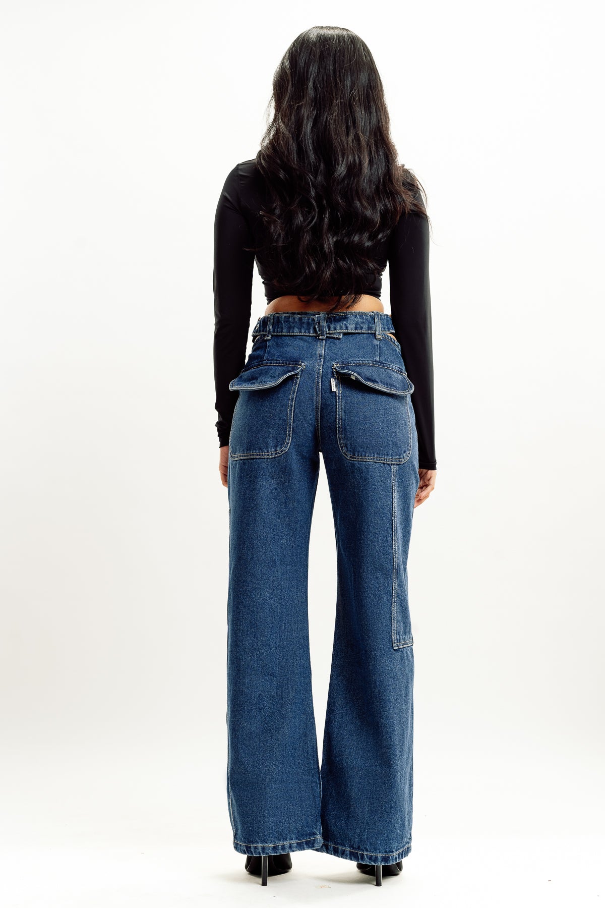 knee slit wide leg jeans