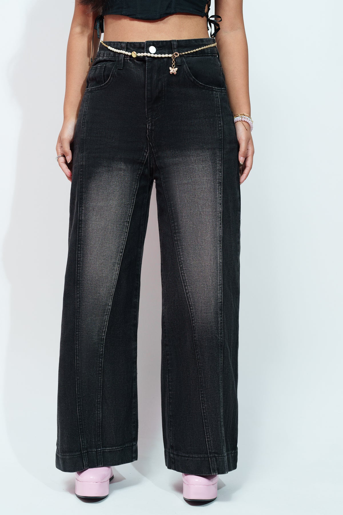 Pleated Baggy Jean Charcoal outlet Wash