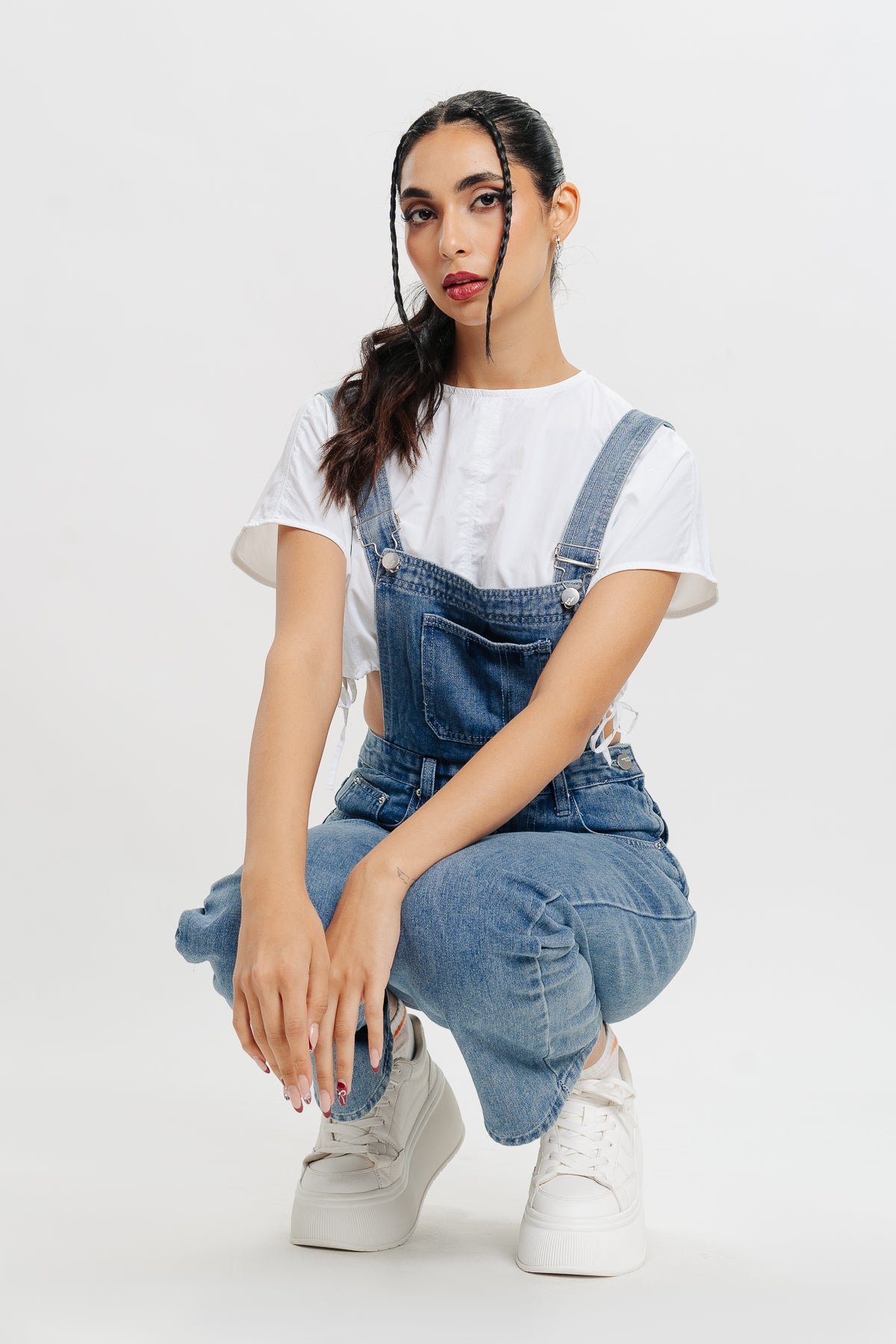 Denim Dungaree Woman Stock Photo - Download Image Now - Bib Overalls,  Fashion, One Woman Only - iStock