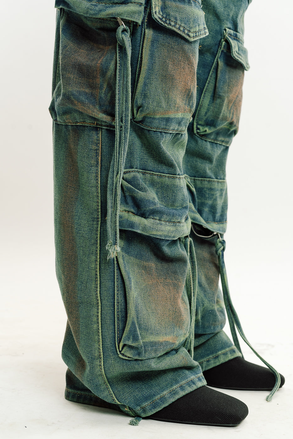 Tinted Acid Wash Multi Utility Cargo Jeans