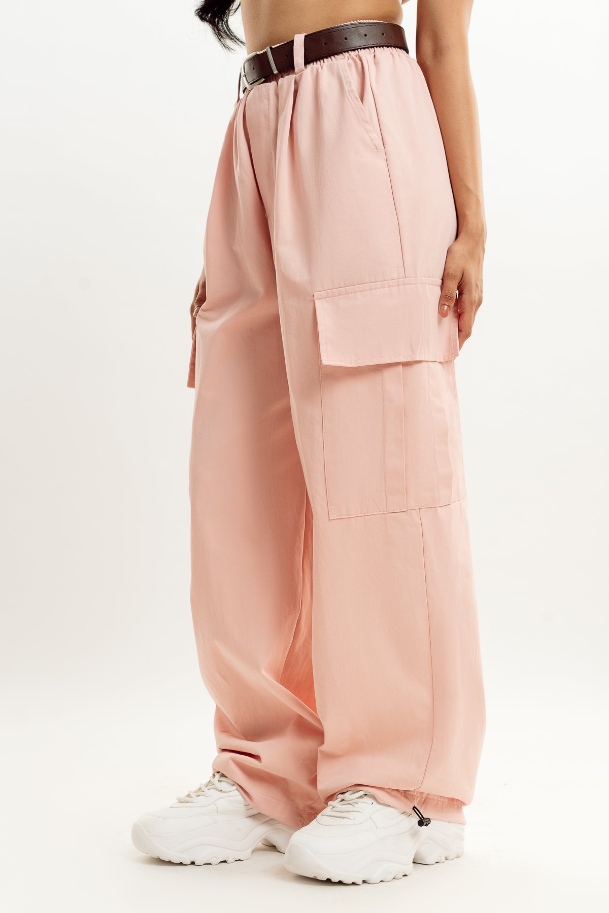 【KOOLOSET】Peach Cotton Brushed Cargo Banding Pants Organic Stretch Cotton Twill Cargo Pants in Loden