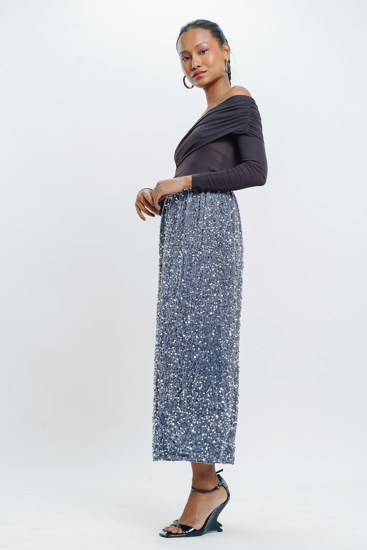 Navy sequin hotsell midi skirt