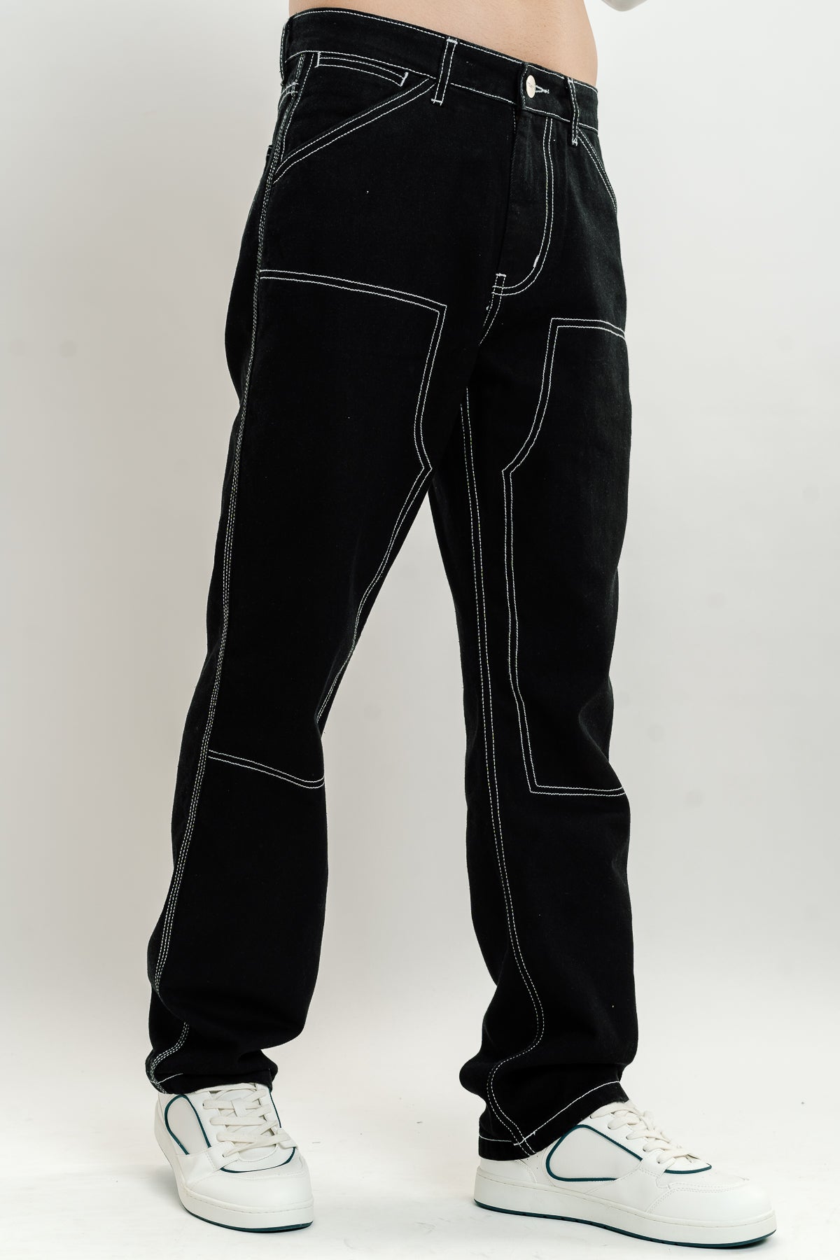 Black jeans with contrast stitching shops