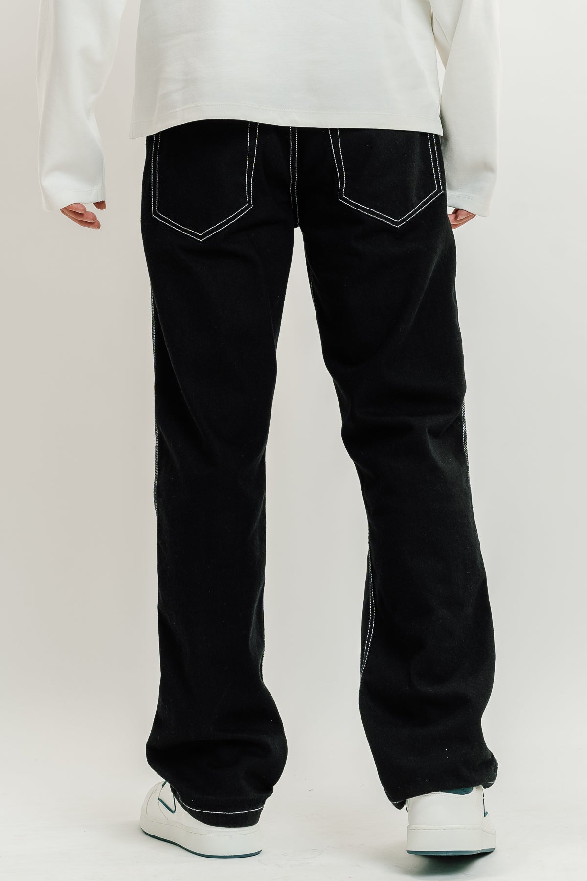 Black Jeans With White Stitching Men Wide Leg Mens Black Jeans