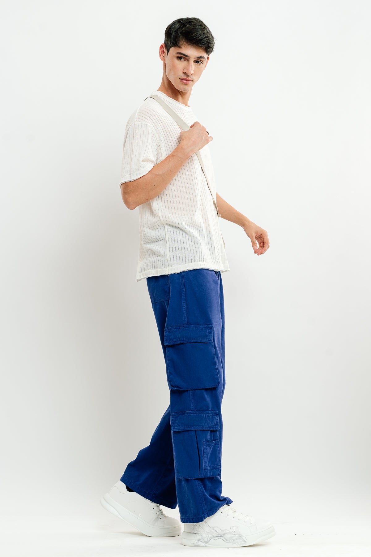 Bright Blue Men's Baggy Straight Cargo Pants
