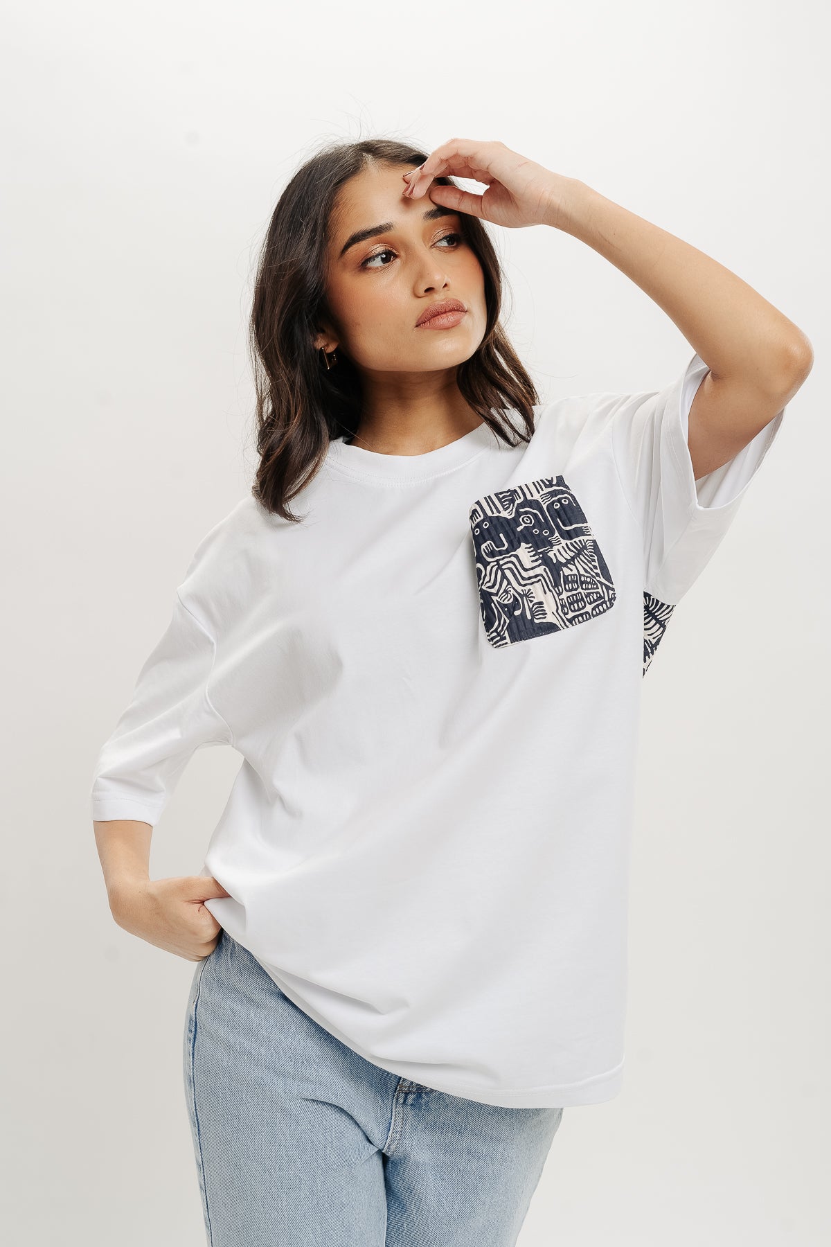 White Printed Patch Tee