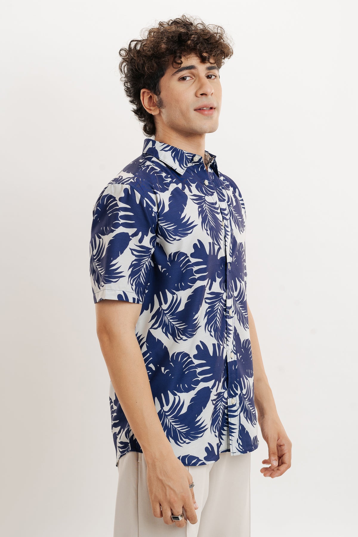 Palm Leaves Print Men's Resort Shirt