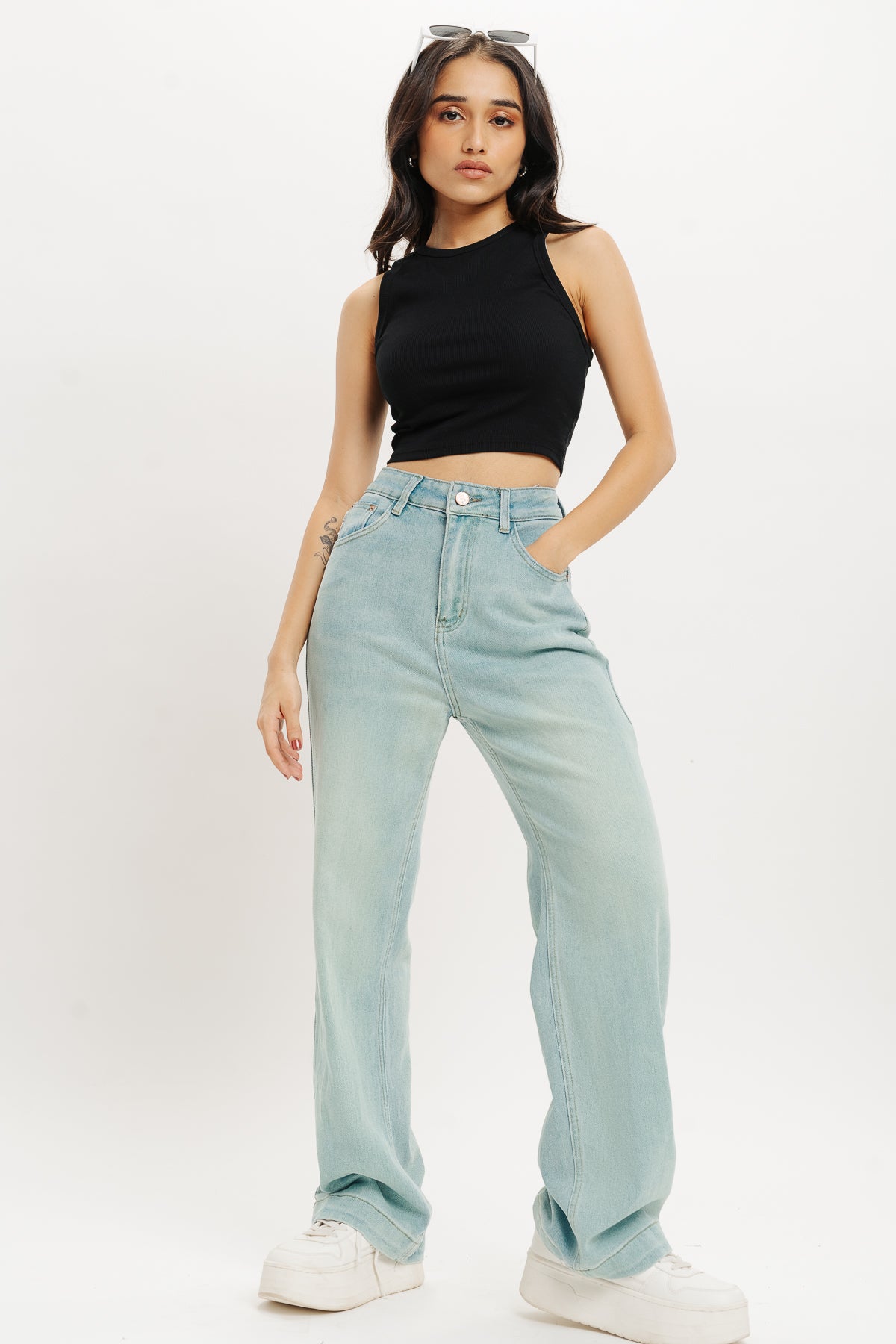 ICE BLUE HIGH RISE STRAIGHT FIT JEANS