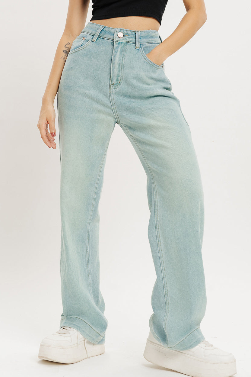 Ice Blue High Rise Straight Fit Jeans