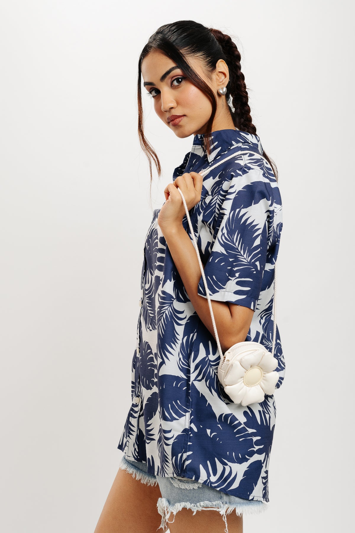 Palm Leaves Print Women's Resort Shirt