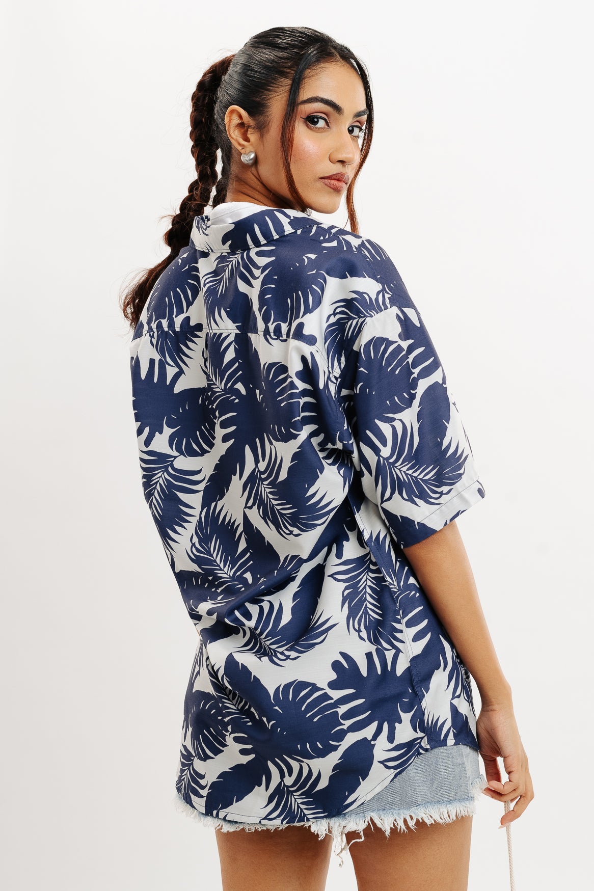 Palm Leaves Print Women's Resort Shirt