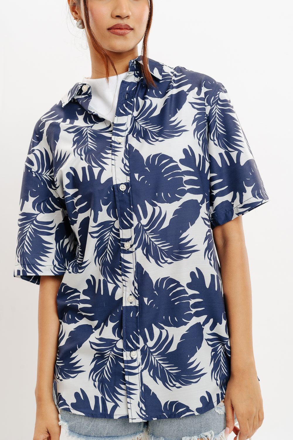 Palm Leaves Print Women's Resort Shirt