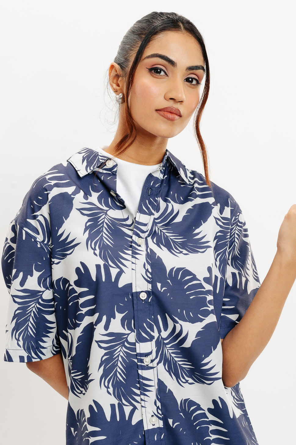 Palm Leaves Print Women's Resort Shirt