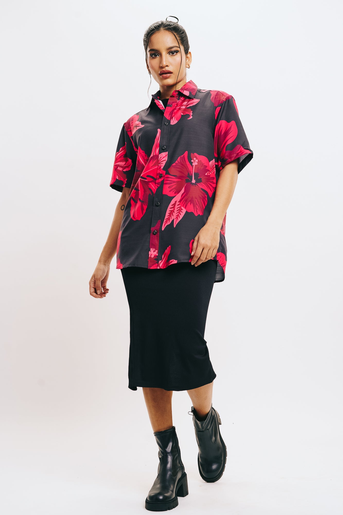 WOMEN'S HIBISCUS PRINT SHIRT