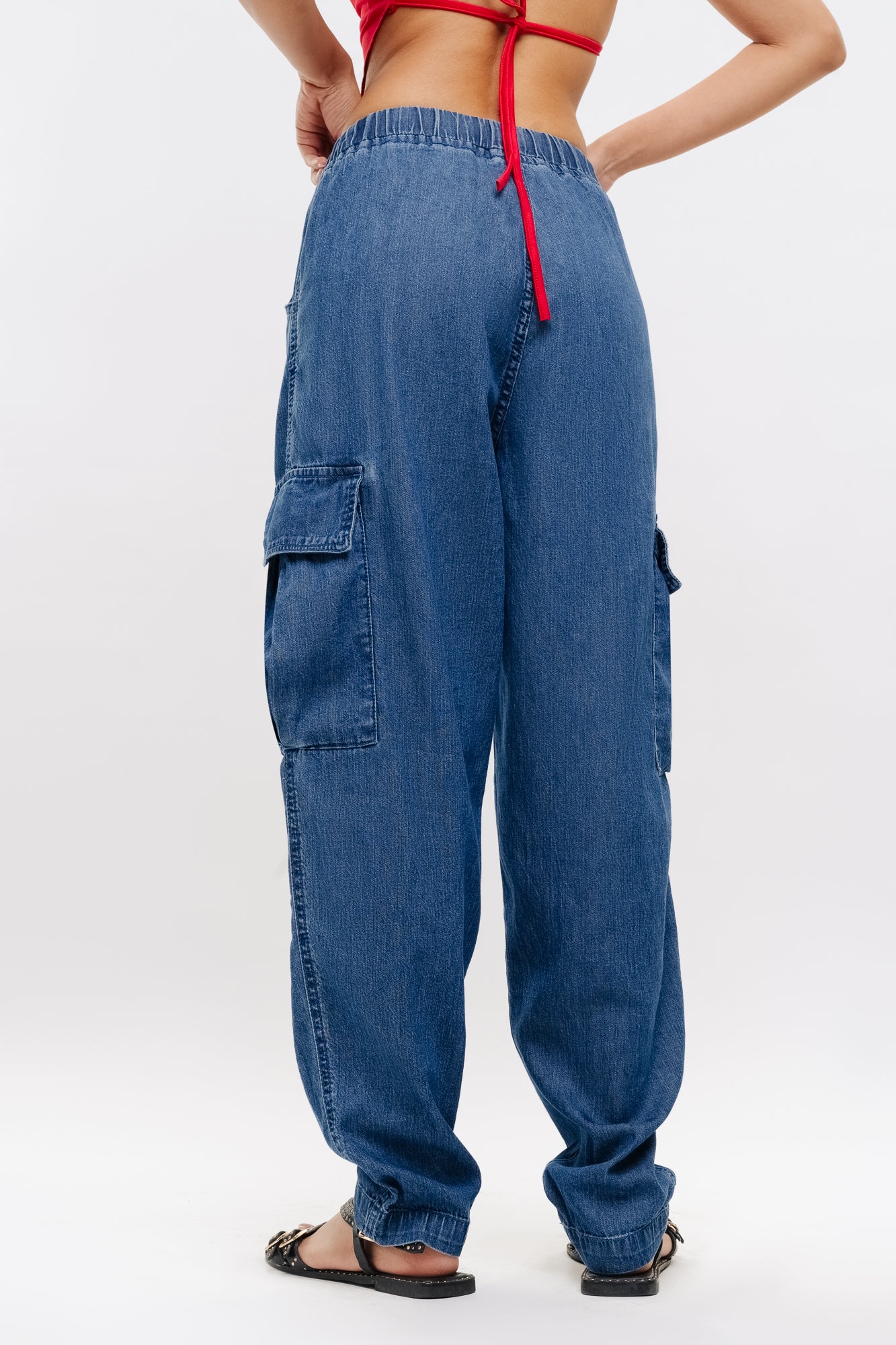Lady Wide Leg Jeans Denim Pants Trousers Belt High Waist Baggy Casual Two  Tone | eBay