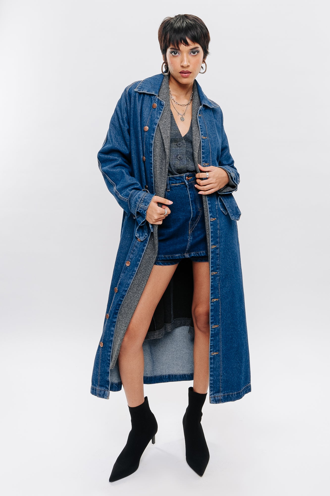 Long denim duster on sale jacket