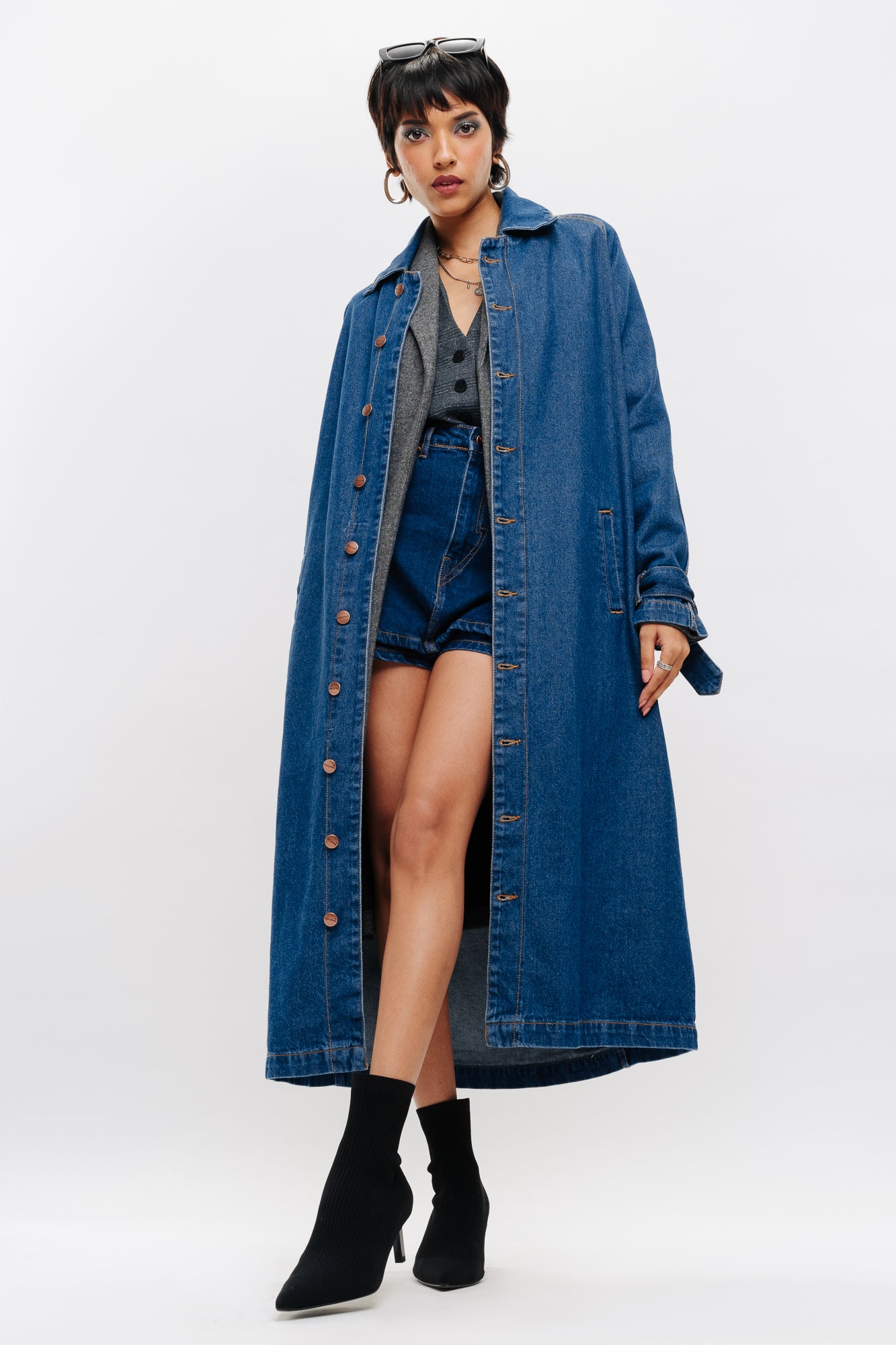 Blue Women's Denim Trench coat
