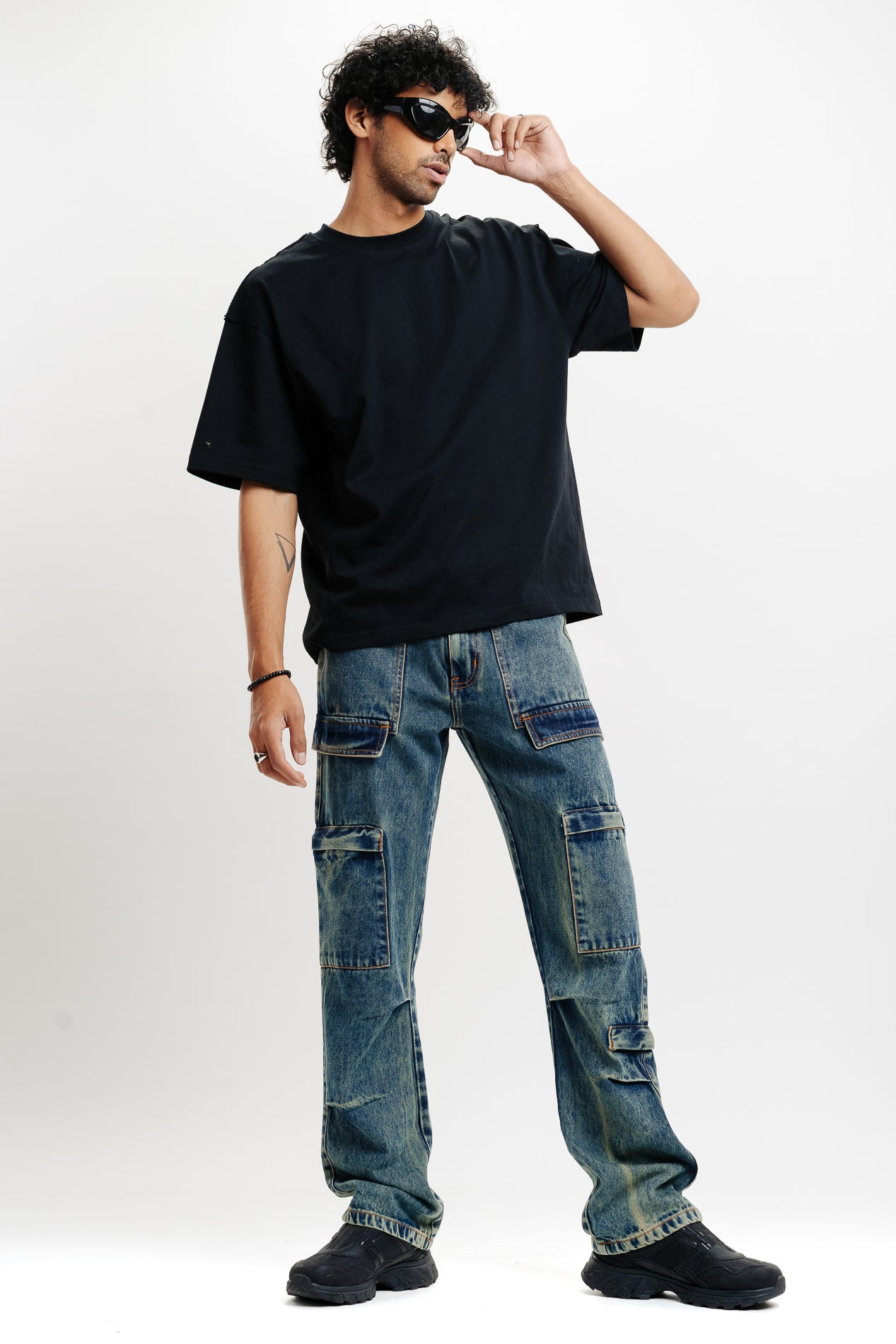 Blue Men's Straight Cargo Jeans