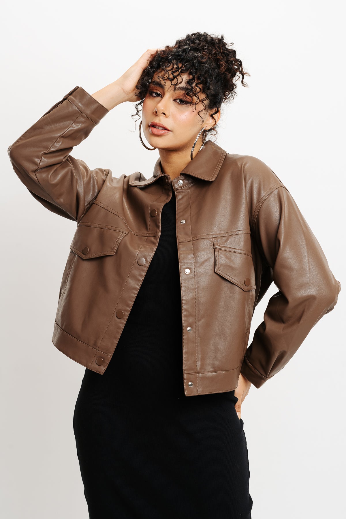 BROWN BOXY LEATHER JACKET