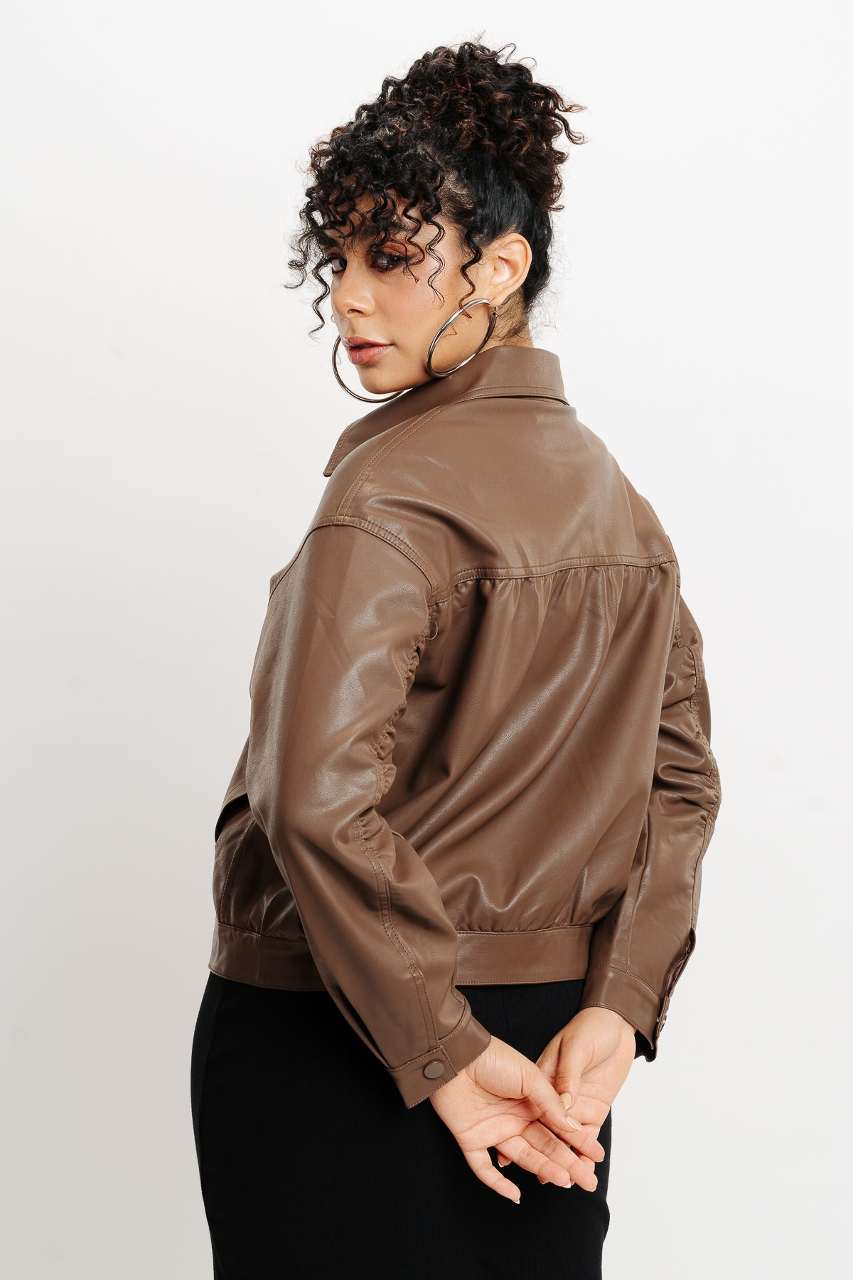 BROWN BOXY LEATHER JACKET