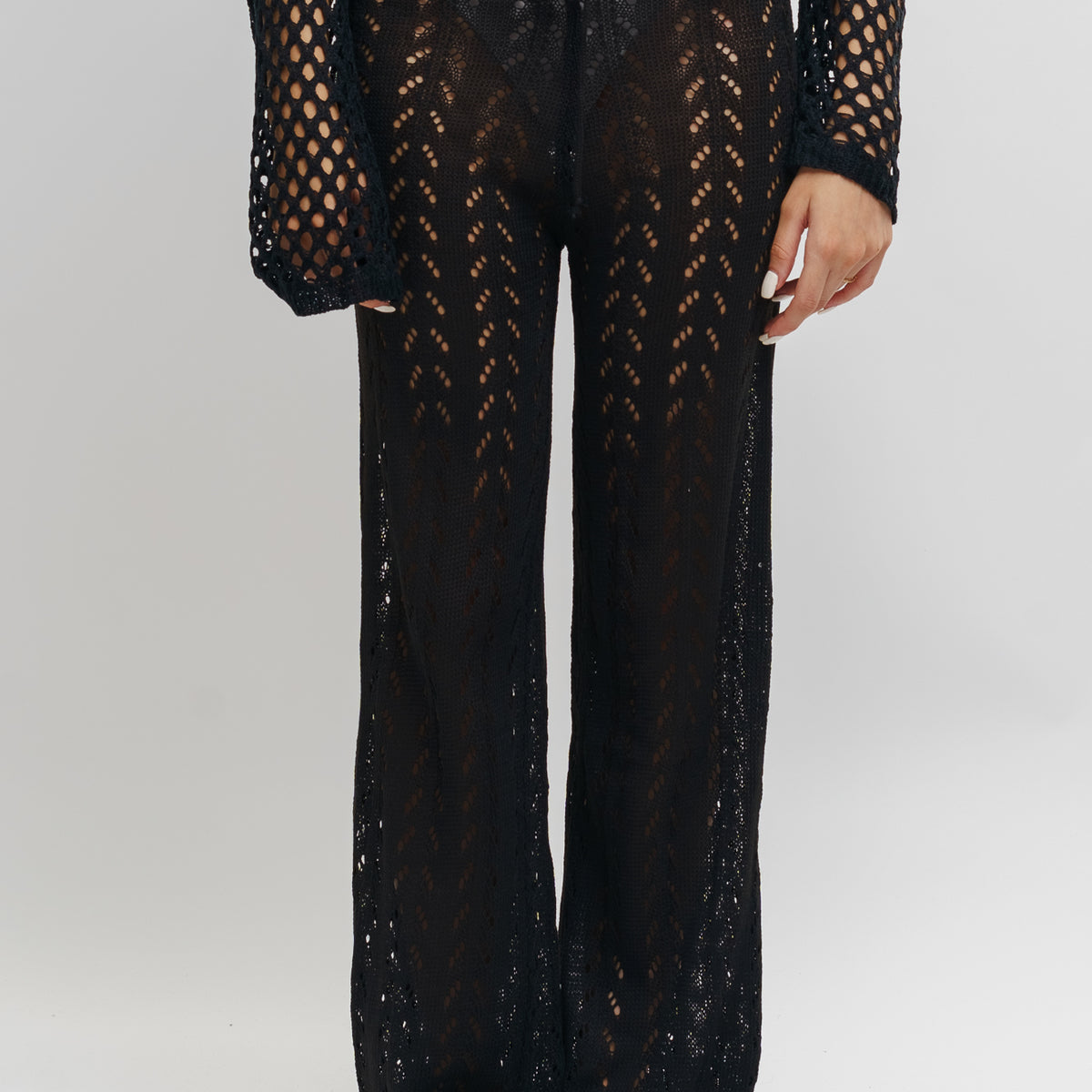 Lace straight trousers  Black  Ladies  HM IN