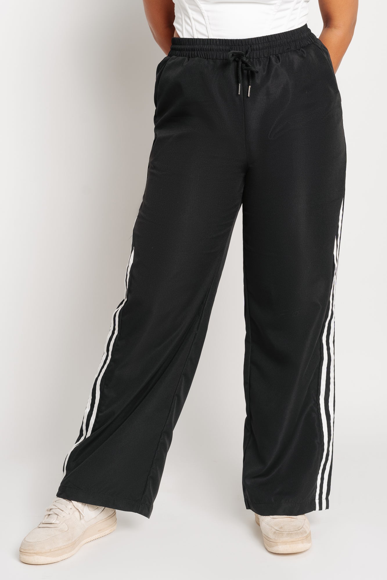 Outside the Lines Black with Contrast Stitch Parachute Pants