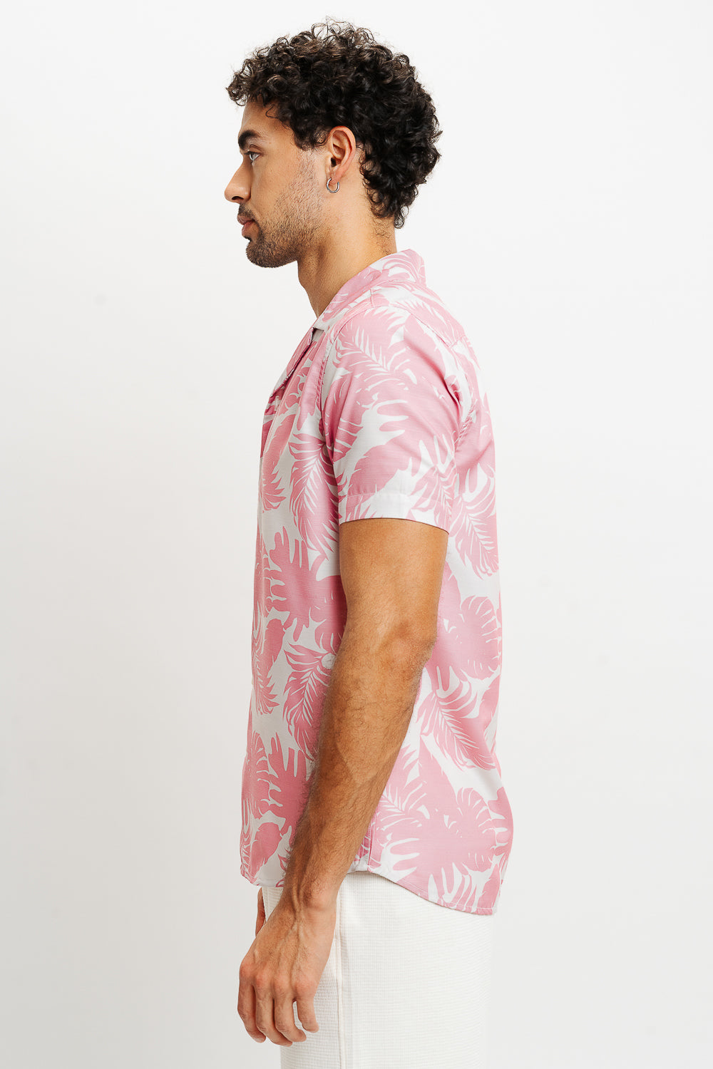 Pink Palm Leaf Print Men's Resort Shirt