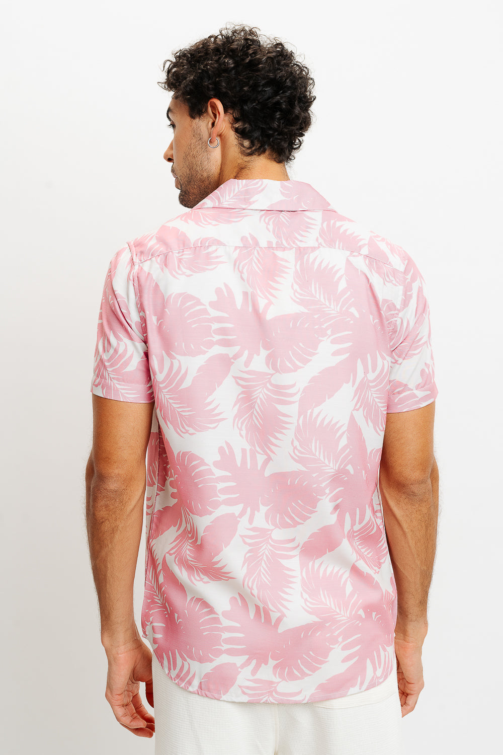 Pink Palm Leaf Print Men's Resort Shirt