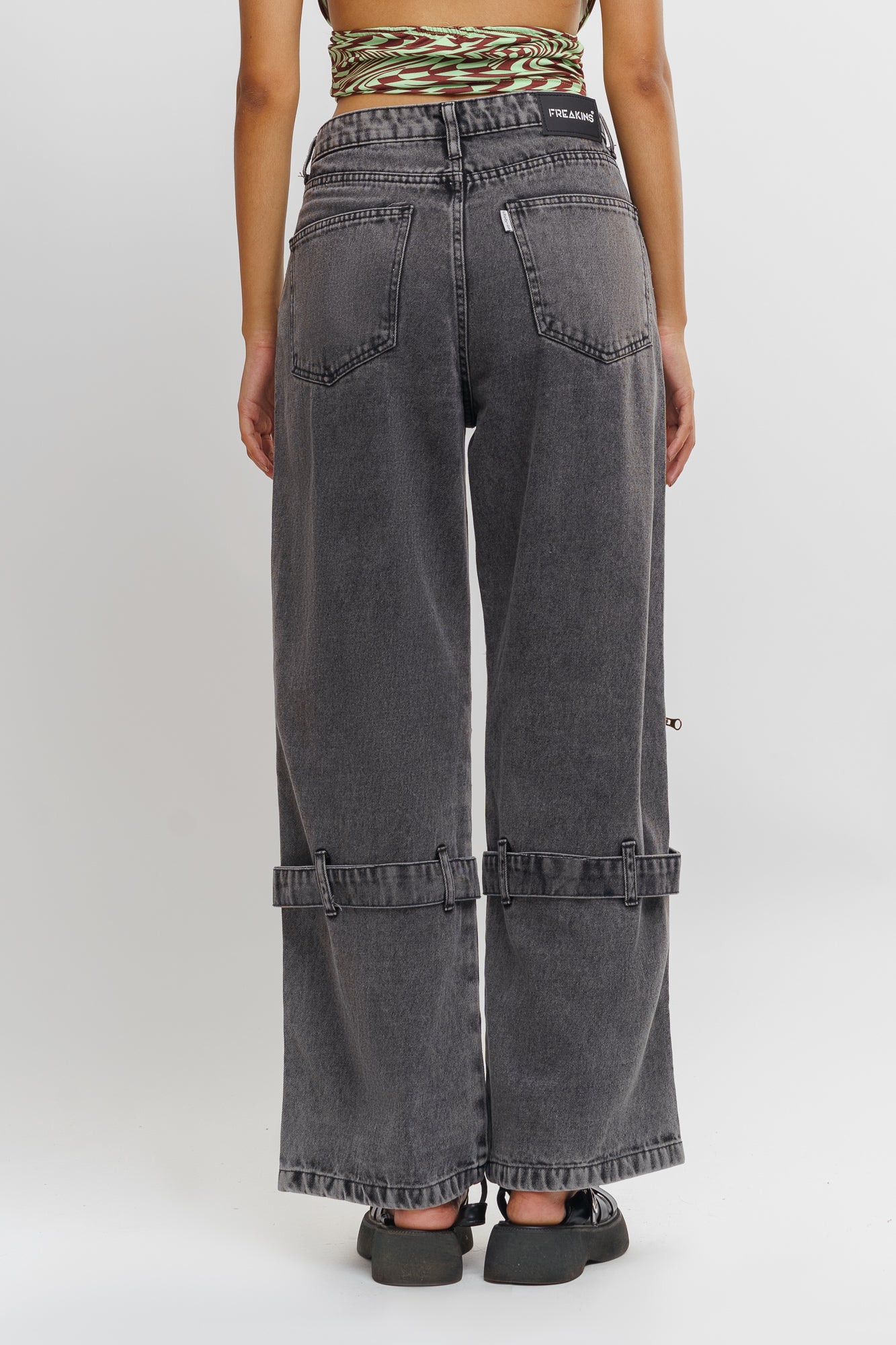 Charcoal Open Zip Straight Fit Pants