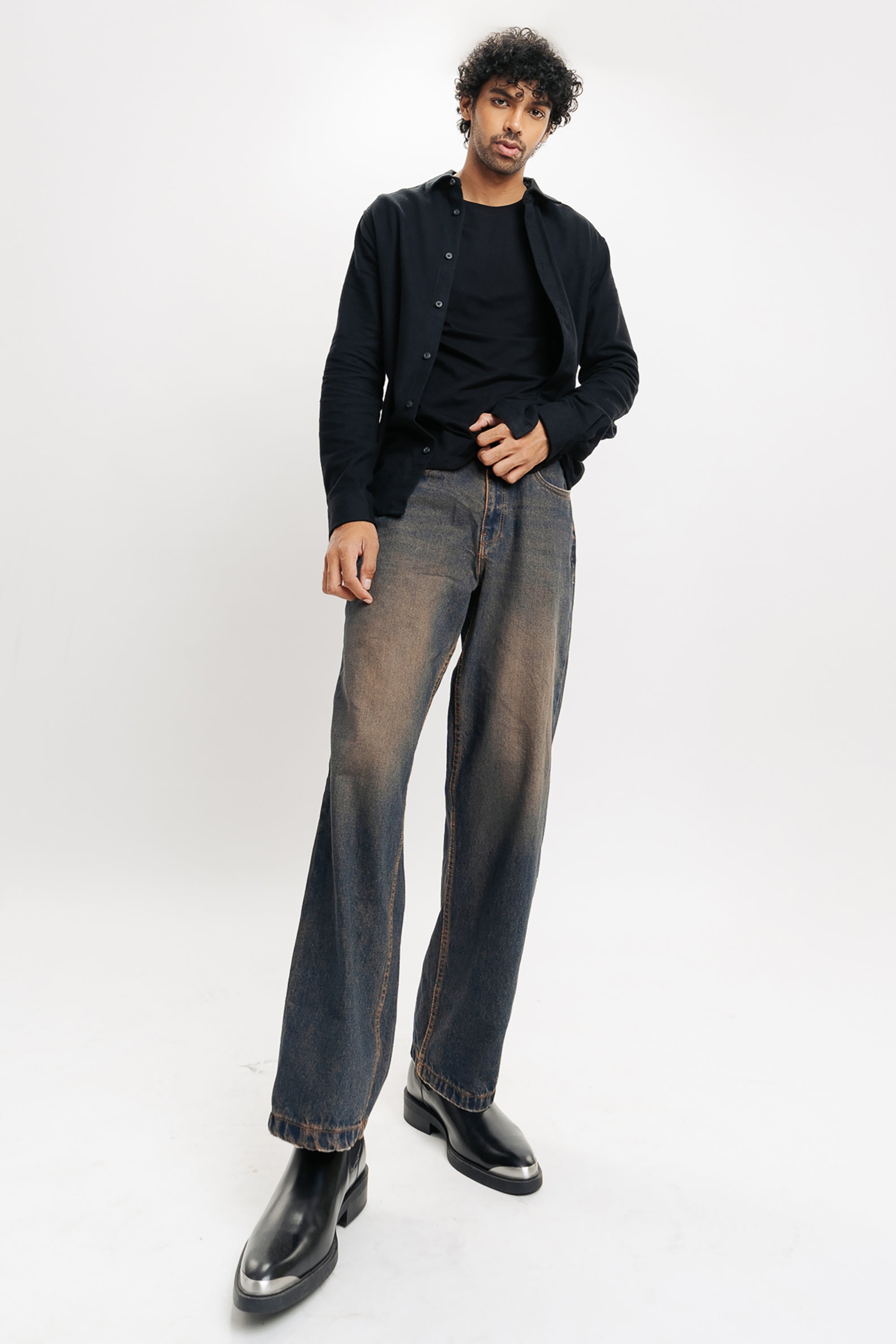 Blue Tinted Men's Wide Jeans
