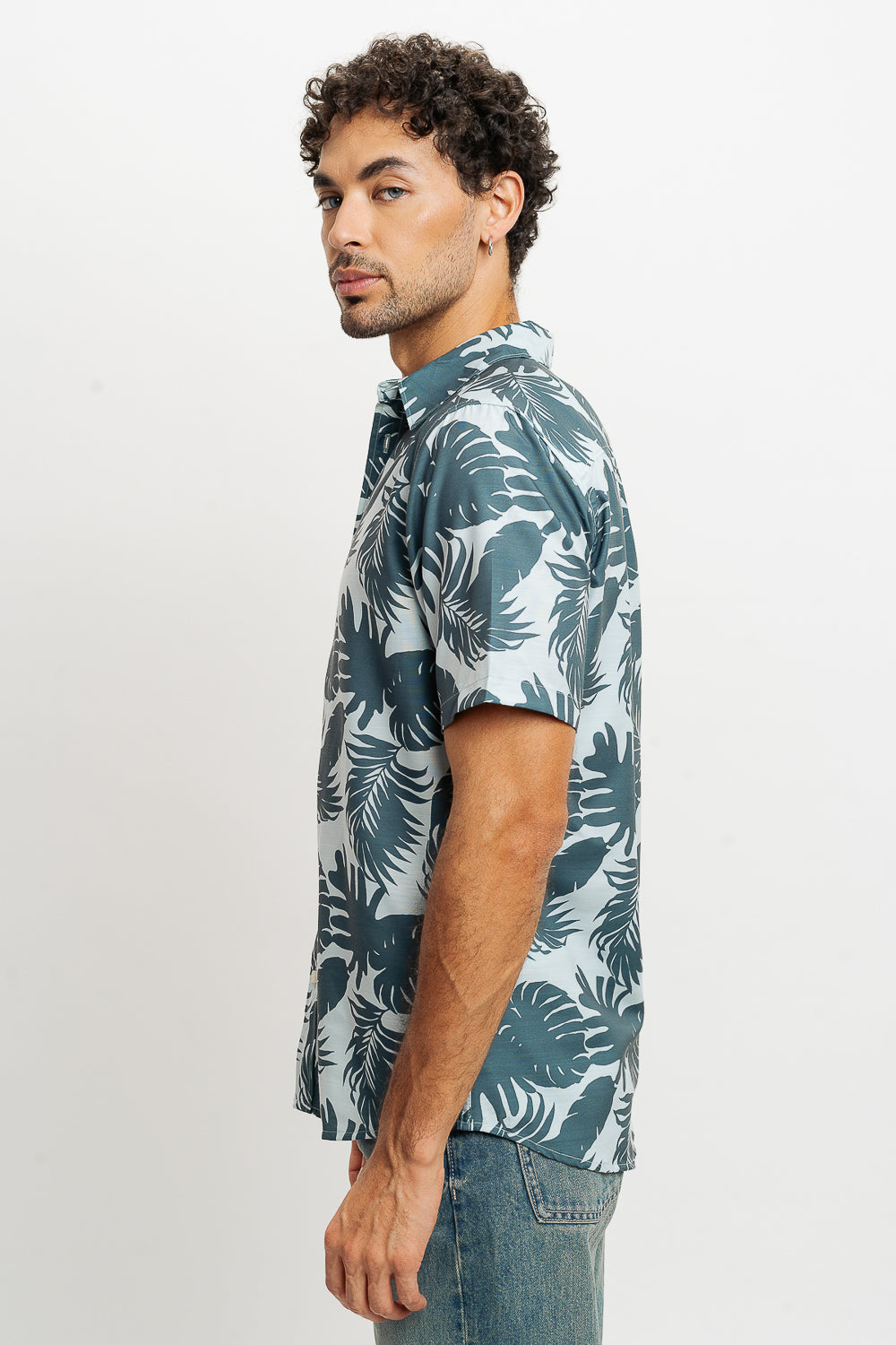 Green Palm Print Men's Resort Shirt