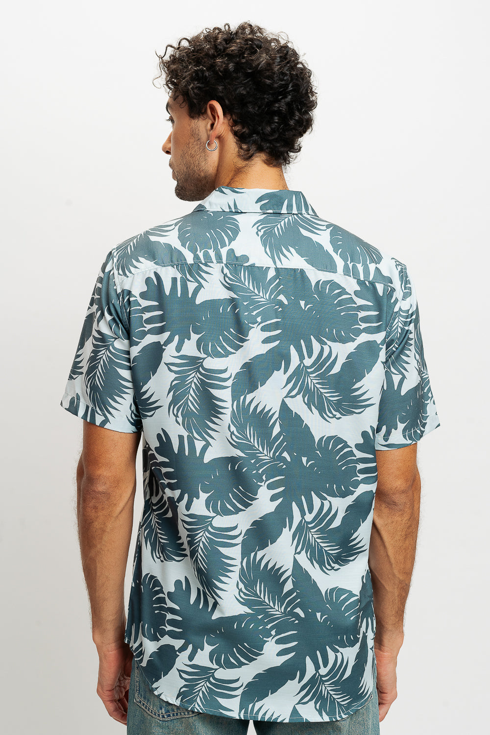 Green Palm Print Men's Resort Shirt